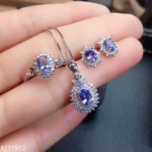 KJJEAXCMY fine jewelry natural Tanzanite 925 sterling silver women pendant necklace chain earrings ring set support test noble