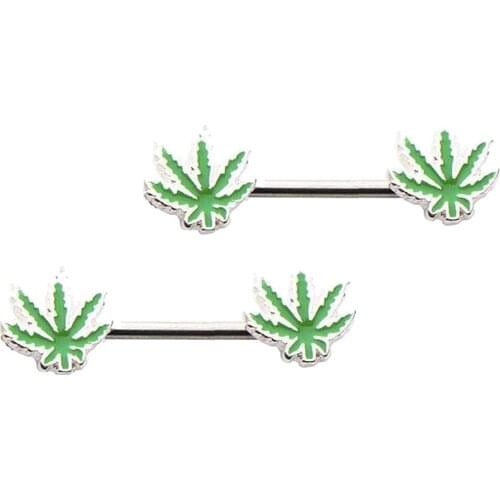 2pcs Sexy Lady Girls 14 Gauge Nipple Ring Maple Leaf Charms Body Jewelry