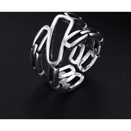 Trendy Vintage Irregular Antique Silver Plated Punk Hiphop Rock Style Resizable Rings for Women Girl & Man Retro Party Jewelry
