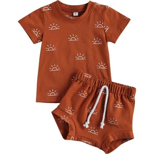 2Pcs Newborn Baby Girls Boys Print Romper O Neck Short Sleeve Top Shorts Infant Toddler Summer Summer Sets Baby Clothing 0-3T