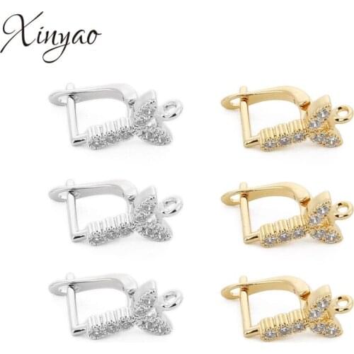 XINYAO 2pcs 13*20mmCrystal DIY Earrings Material Pave Zircon Clamp Pinch Clip Bail Clasp Accessories For Handmade Earring Making