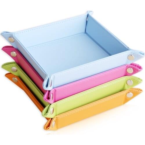 Square Storage Boxes Coin Tray Keys Storage Baskets PU Leather Folding Accessories Organizer Creative Wallet Coins Box Tray