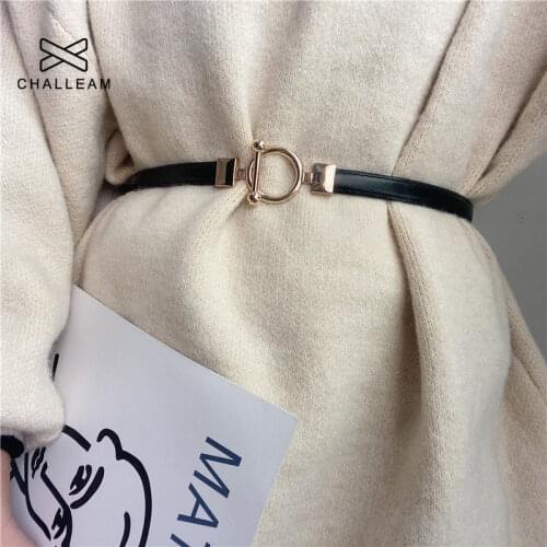 Fashion Adjustable Thin Belt For Women PU Leather Dress Belts Lady Design Gold OT Buckle Black White Waistband Waist Strap x610