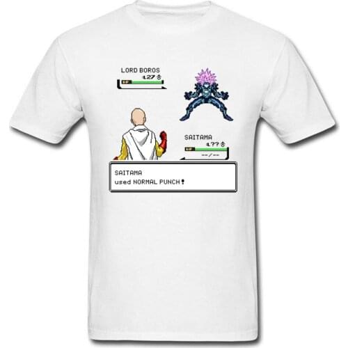 Saitama Battle One Punch Man Anime T-shirt 2018 Summer Mens White T Shirt Funny Pixel Cartoon Game GG Tops O-neck