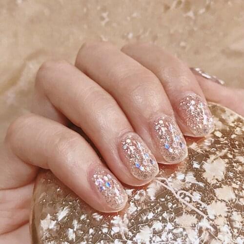 Fake Nails Stickers Short Flashing Silver Wear Nail Stickers Finished Nails 24pcs With Glue NE