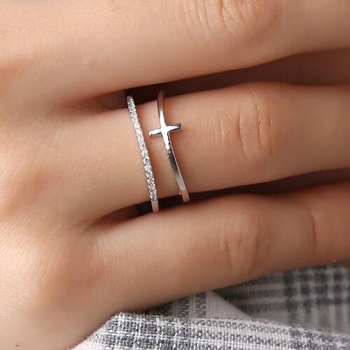 New Rose Gold Colour Cross Inlaid Rings for Women Simple Multi-layer Open Ring Minimalist Fashion Jewelry Gift