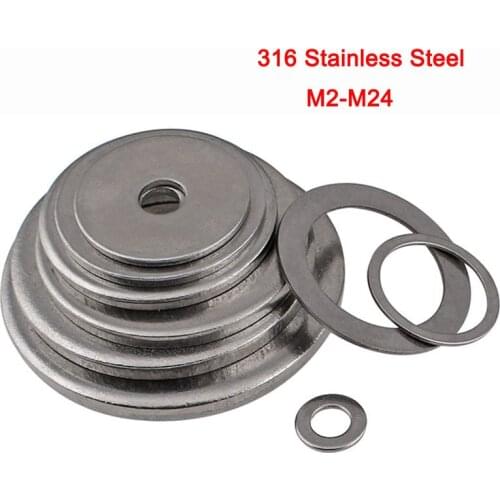 316 Stainless Steel Metric Flat Washer Plain Gasket Flat Gasket Rings Thickness 0.5mm-4mm M2 M2.5 M3 M4 M5 M6 M8 M10 M12-M24