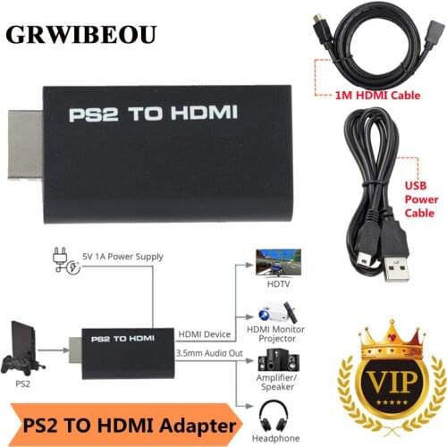 Portable PS2 to HDMI 480i/480p/576i Audio Video Converter with 3.5mm Output Support PS2 Display Mode PS2 TO HDMI With HDMI Cable