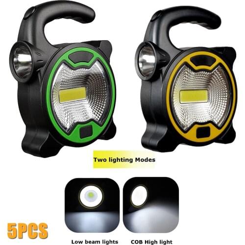 5pcs Portable LED COB Camping Lantern + Side Torch Flashlight Outdoor Work Lamp Tent Light for Hiking Fishing Cycling Emergency