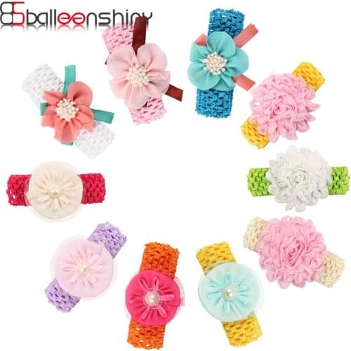 Childrens Hair Band Set 3/4PCS Handmade 4.5CM Chiffon Pearl Flower Infant Headband Hair Jewelry Princess Style Fashion Flower