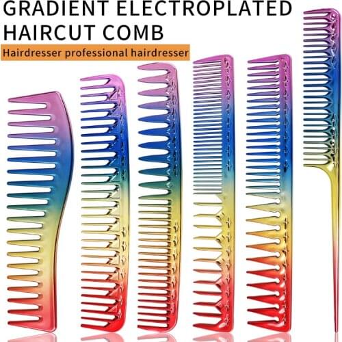 Gradient plating salon barber comb professional tangled hair comb anti-static rainbow wide tooth comb barber shop tool