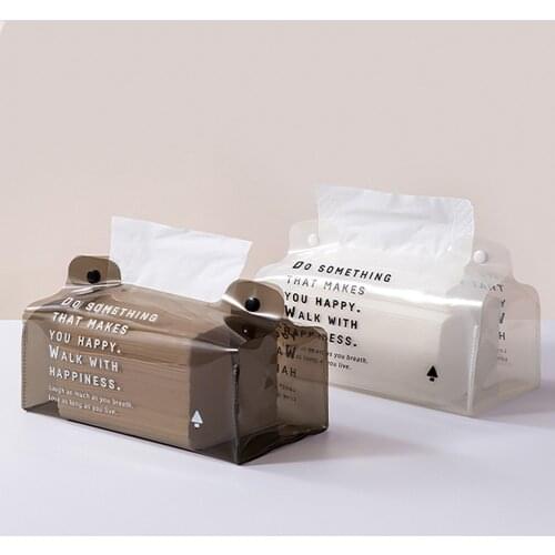Clear PVC Rectangle Tissue Box Desktop Paper Holder Facial Tissue Dispenser Storage Napkin Case Organizer Container Foldable