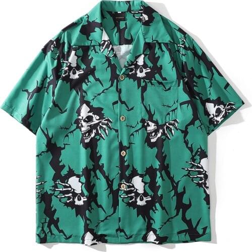 Skulls Print Hip Hop Shirts for Men Summer Beach Shirt Oversized Button Up Japanese Streetwear Fashion Harajuku Hawaiian Shirts