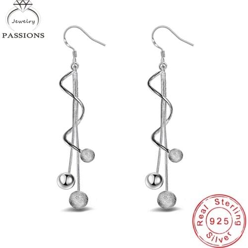 Hot Sale Trendy Long Tassel Dangle Earrings 925 Sterling Silver Polish Bead Drop Earings New Fashion Women Long Earring Jewelry