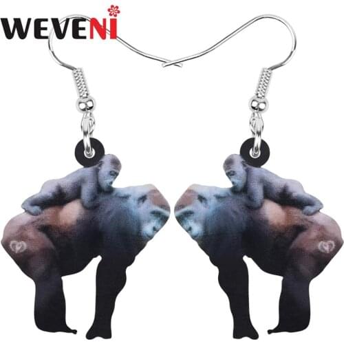 WEVENI Acrylic Orangutan Gorilla Ape Monkey Earrings Animal Drop Dangle Jewelry For Women Girl Teen Kid Charm Gift Hot Sale Bulk