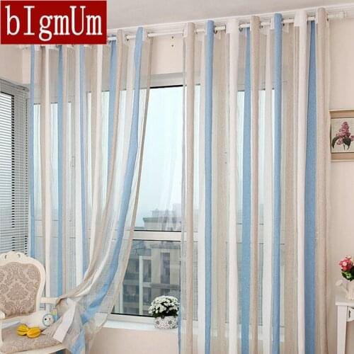 Chenille Voile Modern Simple Vertical Striped Window Panel for Living Room Transparent Tulle Kitchen Balcon Curtains no Beads