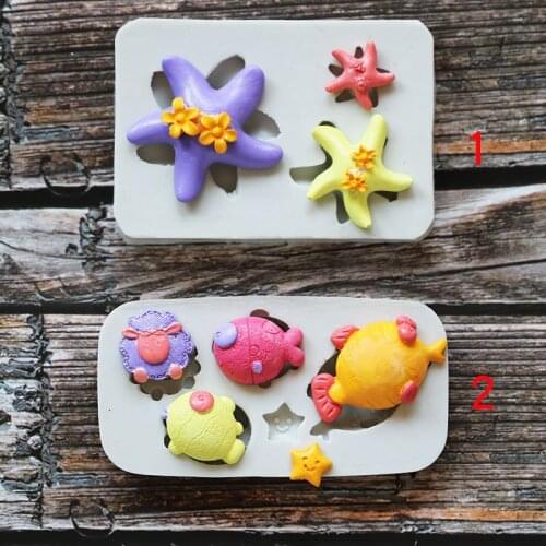 Ocean Starfish Fish Fondant Silicone Cake Mold Chocolate Biscuit Decoration Baking Tools DIY Handmade Clay Soap Mold