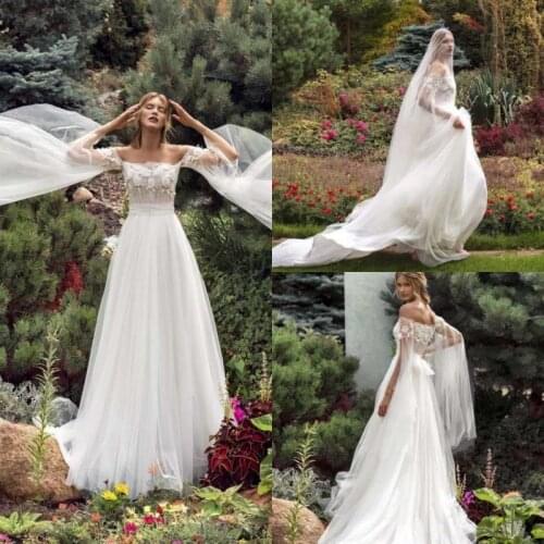 2020 Wedding Dresses Sweetheart Long Sleeves Lace Appliqued Bridal Gowns Custom Made Sweep Train A-Line Wedding Dress