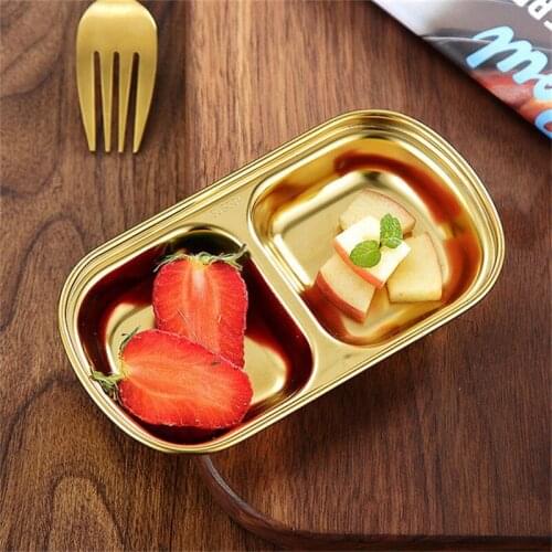 4 Cell Ketchup Sauce Soy Mustard Food Side Dish Creative Dish Gold Plate Dinner Plates Stainless Steel Plate Kitchen Accessories