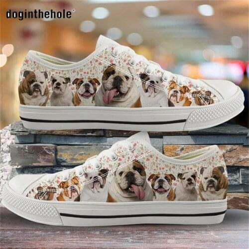 Doginthehole Ladies Shoes Casual Selfie Bulldog 3D Print Flats Shoes Women 2020 Low Top Canvas Shoes for Female Slip On Shoes