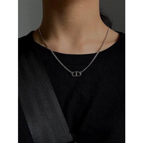 Whole Body 925 Sterling Silver Pig Nose Round Pendant Simple Korean Version Of The Clavicle Chain Necklace Wild Tide Brand