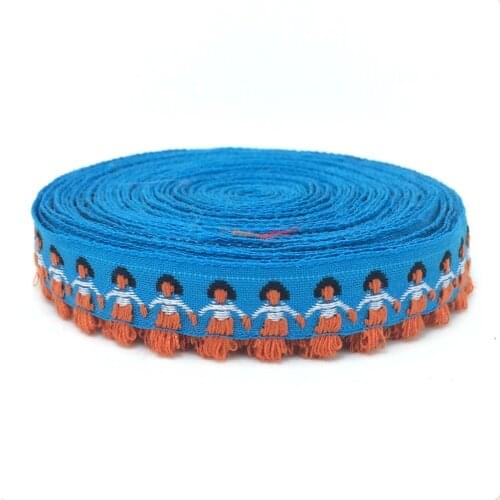 Zakka handmade blue small tassel cartoon laciness 1.4cm 9M/SETS Ribbon KTZD15103008