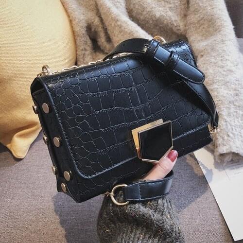FuAhaLu New wave fashion crocodile pattern small flap bag The chains shoulder Messenger bag of Women Rivet Crossbody bags Hot