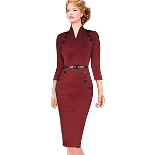 Women Dresses New Fashion Button Sashes Elegant With Button Business Maxi Pencil Dresses
