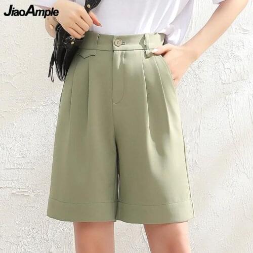 2021 Womens Summer Thin Suits Shorts Korean Office Lady Loose Casual Solid Green Short Pants Leisure Graceful Black Pant Female