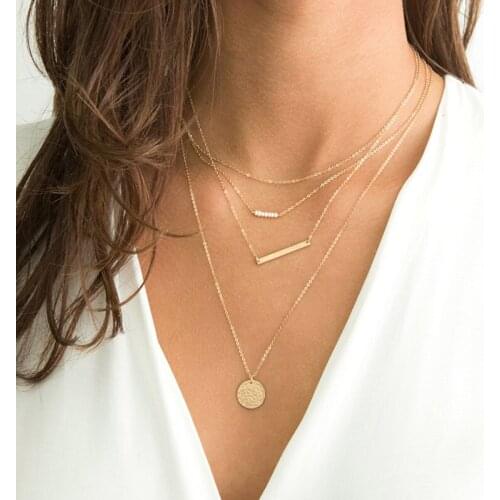 Visunion Classic 4 Pcs Lady Necklace Set Pearl Round Discs 316L Stainless Steel Necklace for Women Gold Color Necklace Jewelry