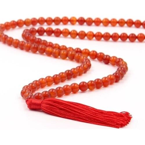 108 Red Agate Gem Beads Tibet Buddhist Prayer Mala Necklace--8mm