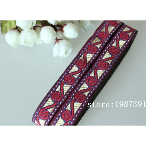 20yards/lots Woven Jacquard Ribbon 2cm light gold background pink Geometric pattern IS-7397