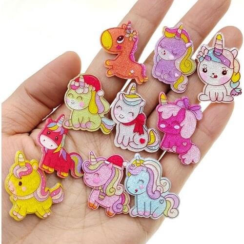 50pcs 10 Styles Mix Glitter Cute Animals Unicorn Horse Flatback Planar Resin Cabochon DIY Crafts for Home Decoration Accessories