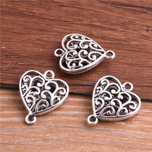 6pcs 21*25mm Hollow love heart Pendant Connectors Charm DIY Jewelry Finding