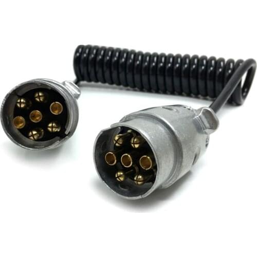 7 Pin Metal Trailer Plugs w/curly extension Cable Lead 1.5M Male To Male 12V Trailer Lighting Board Caravan 40GF