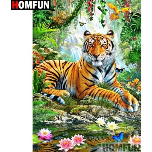 HOMFUN Full Square/Round Drill 5D DIY Diamond Painting "tiger" Embroidery Cross Stitch 5D Home Decor A07118