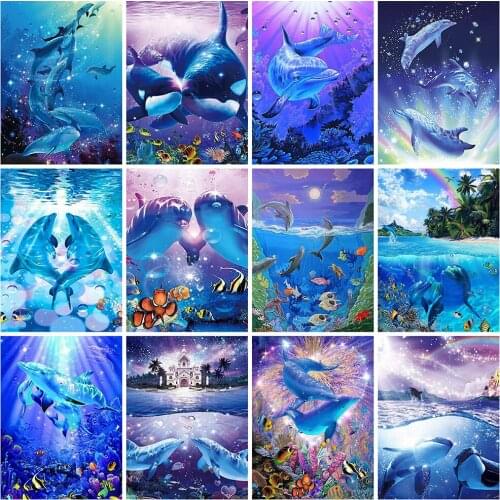 HUACAN Full Square Drill Diamond Painting 5d Dolphin Mosaic Sea DIY Diamond Embroidery Animal Home Decor Handicraft