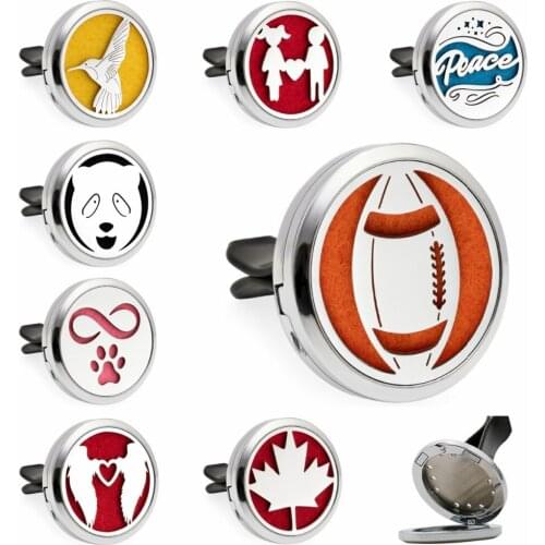 Free 10Pads Car Vent Clip Locket Perfume Diffuser Essential Oil Magnetic Air Freshener Medallion Football Peace Maple Leaf Panda