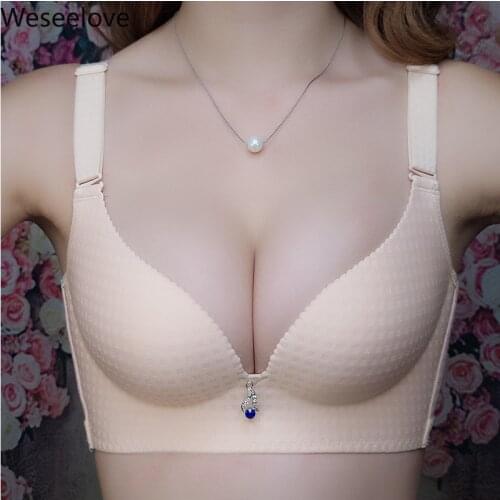 Weseelove Womens Underwear Gathered Adjustable and Comfortable Push Up Bra Light Color Lingerie Feminina Sexy Solid Color M23-2