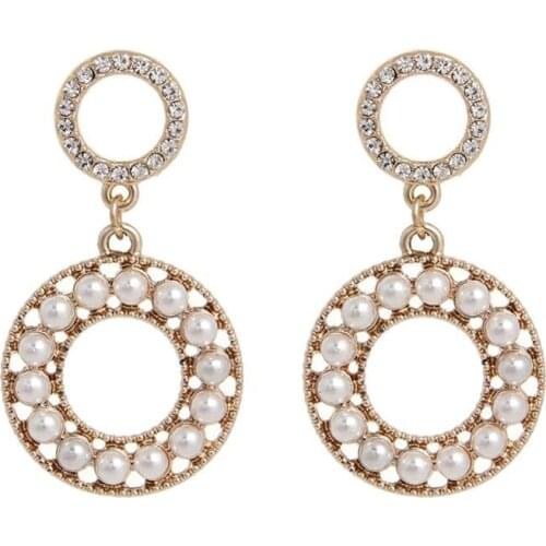 Baroque Palace Ancient Circle Drop Earrings Fashion Rhinestone Pearl Earring For Women Wedding Party Jewelry Accesories