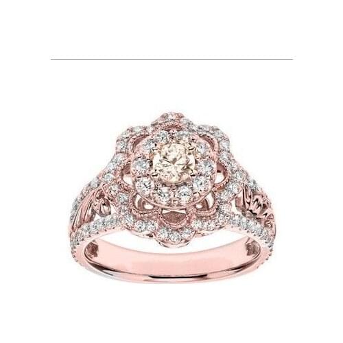 Hainon Luxury Big Full Zircon Stone Ring Female Rose Gold Color Engagement Ring Vintage Wedding Crystal Flower Rings For Women