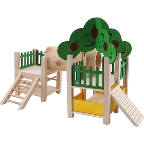 Hamster Playground Playground Elevated Gym Gym Playpen Ladder Fitness Rack With Feeding Cage Fitting Wooden House