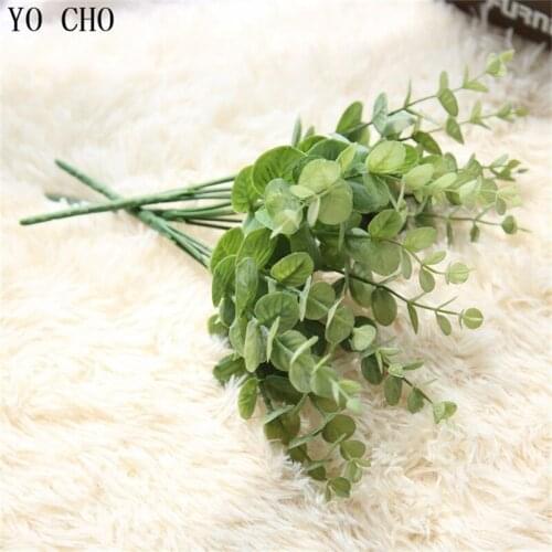 Artificial Plastic Plants Leaves Tree Faux Green Eucalyptus Branch for Garden Wedding Decoration Fake Foliages Christmas Decor