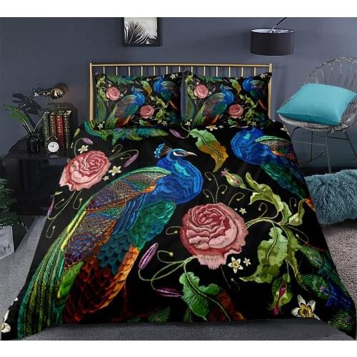 Flowers Peacock Print Bedding Set Retro-antiquity Duvet cover set bedclothes with pillowcase home Textiles 3-piece
