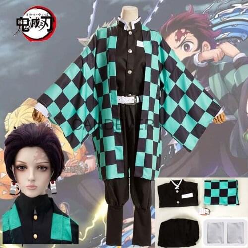 Anime Costume Demon Slayer Cosplay Tanjirou Kamado Cosplay Costume Kimetsu no Yaiba Men Kimono Halloween party kids boys child