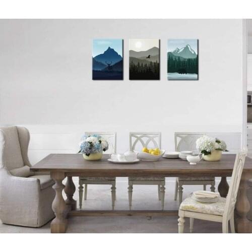 Forest Mountain Canvas Wall Art Deer Eagle Bear Contemporary Canvas Artwork Misty Woods Picture Tree Of Life Paint Drop shipping