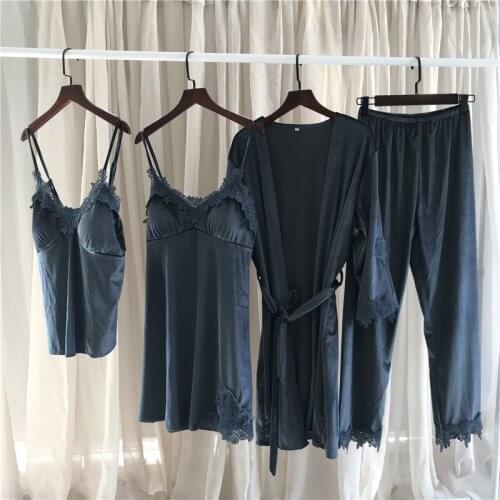 Summer Female New Korean Golden Velvet Pajama WomanS Autumn/Winter Gown Set Soft Comfortable Lounge Negligee Pajamas