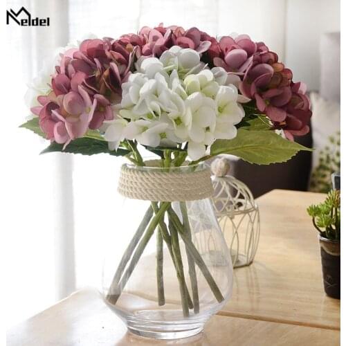 Meldel Bridal Bridesmaid Wedding Bouquet White Blue Artificial Silk Hydrangea Flowers DIY Home Party Prom Decor Wedding Supplies