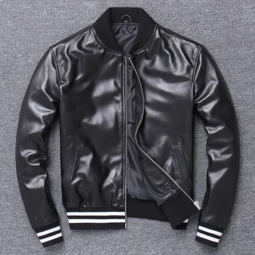 2020 Mens Motorcycle Genuine Leather Spring Autumn Classic Slim Fit Thin Sheepskin Coat Casual Fashion Large Size Jacket