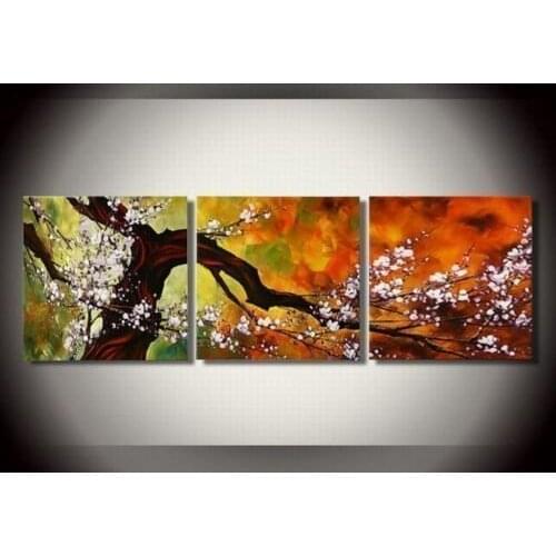 3 Piece Hand Painted Modern Abstract The peach blossom Flowers Canvas Painting Wall Art Cuadros Paintings Living Room Home Decor